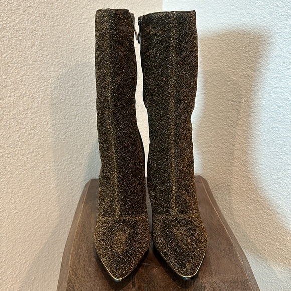 NICOLE MILLER NYC Logan Gold Glitter Pointed Toe Heeled Boot Sz 8.5 - Picture 3 of 11